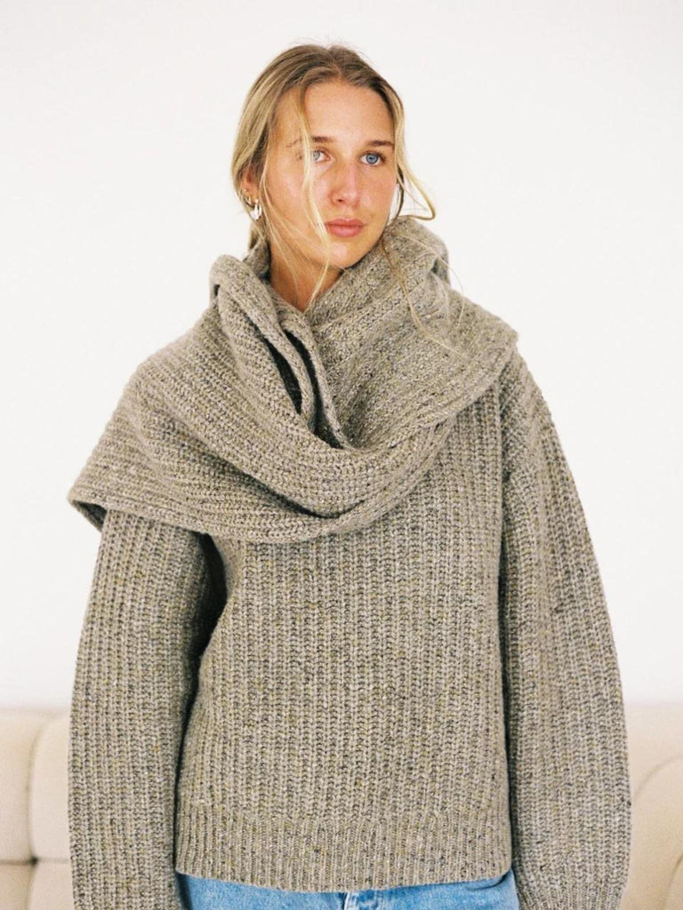 Olive Merino Wool Blend Knit Scarf