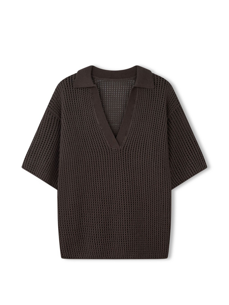 Charcoal Cotton Crochet Shirt - Sun Damaged