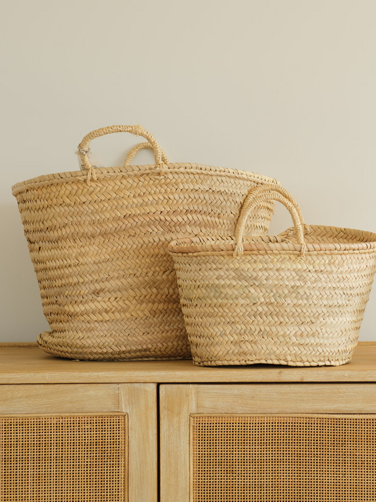 Moroccan Basket w/Woven Handles Natural S