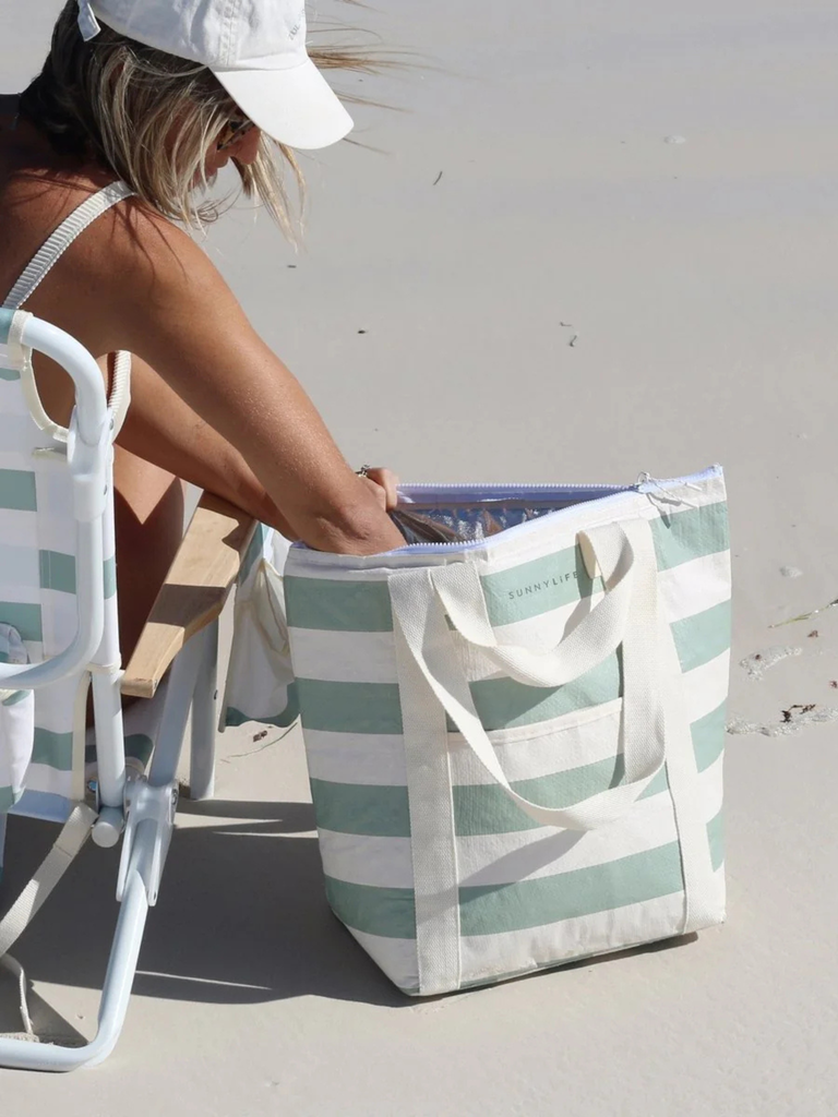 Light Cooler Tote - Sage Stripe