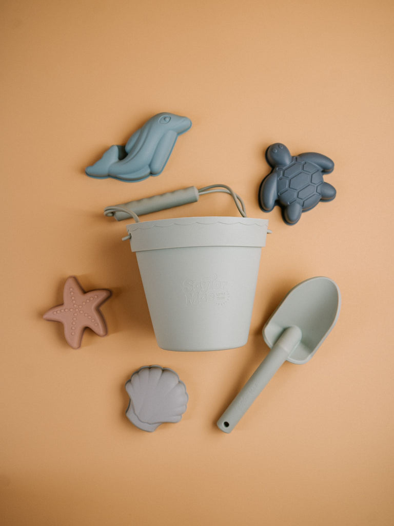 Silicone Beach Bucket Toy Sets -Salty Sage