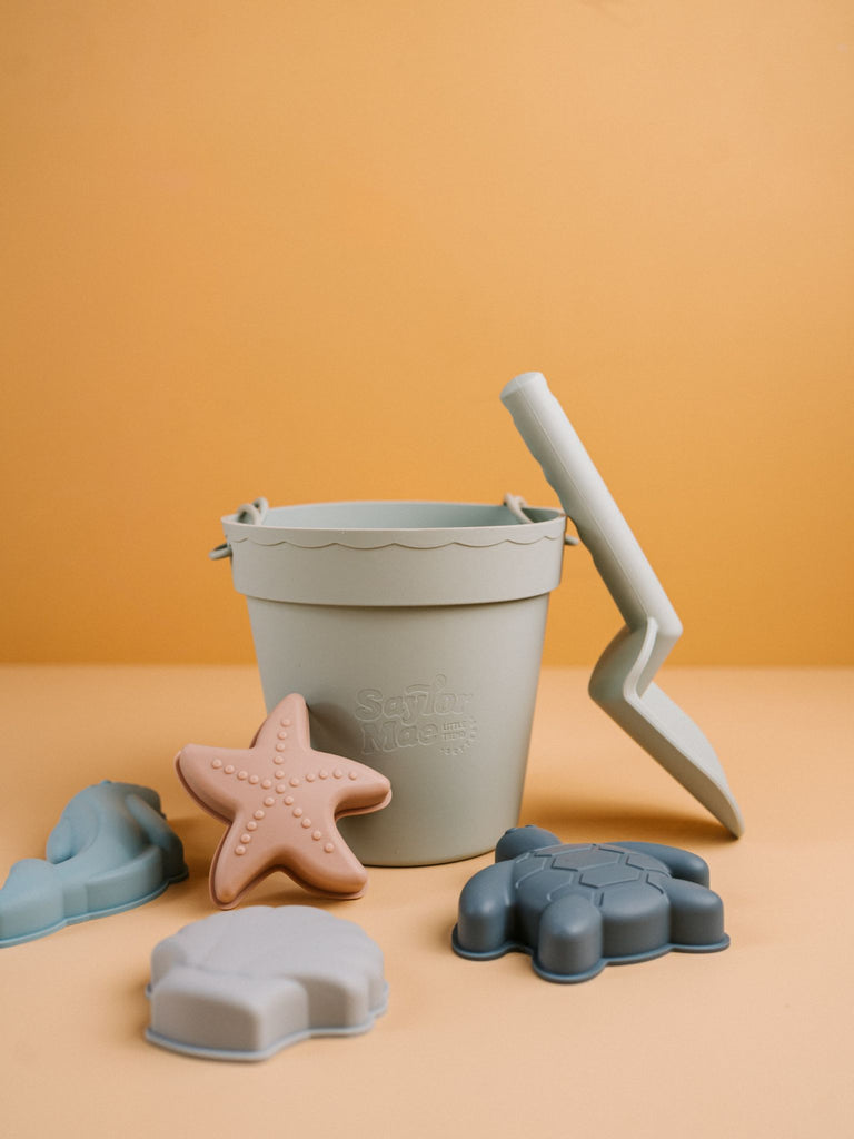 Silicone Beach Bucket Toy Sets -Salty Sage