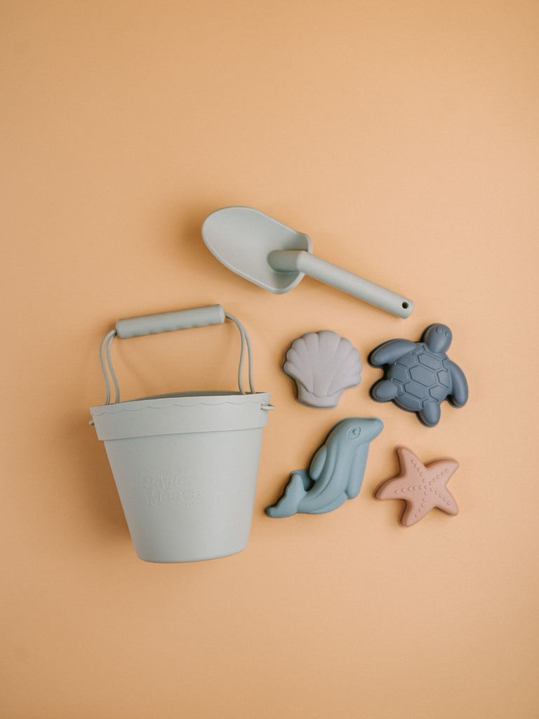 Silicone Beach Bucket Toy Sets -Salty Sage