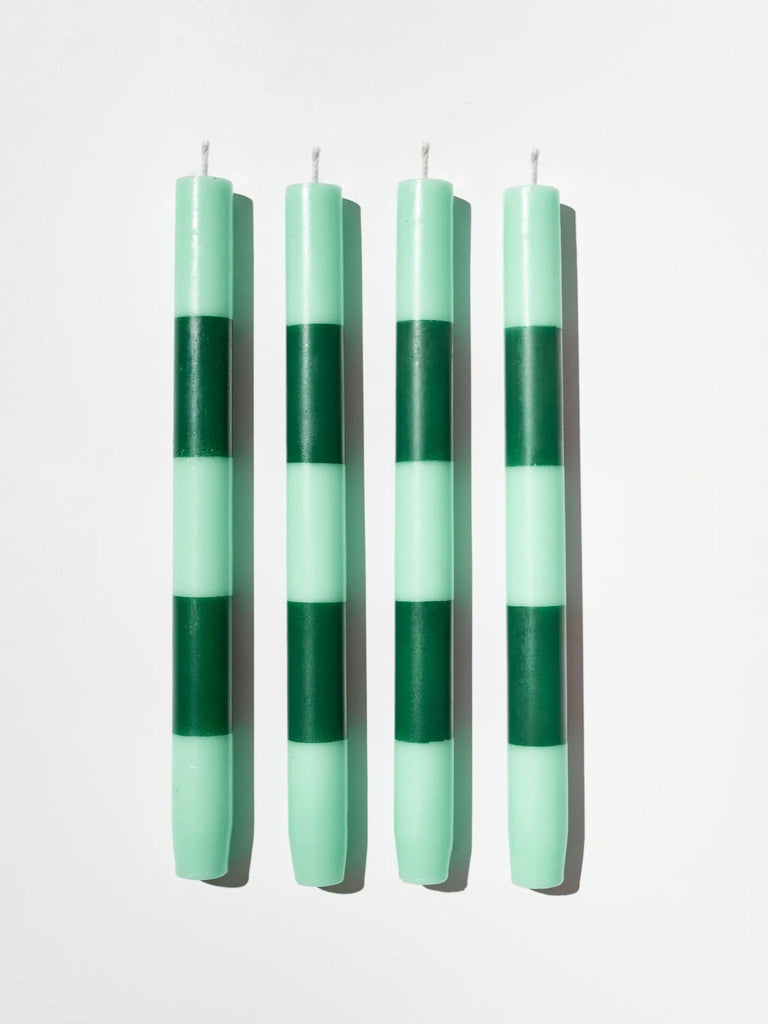 Striped Dinner Candles - Jade & Green - Set of Four
