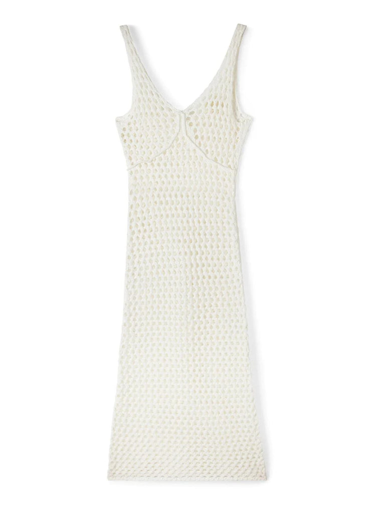 White Cotton Crochet Knit Dress