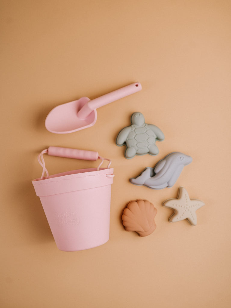 Silicone Beach Bucket Toy Sets - Sandy Rose