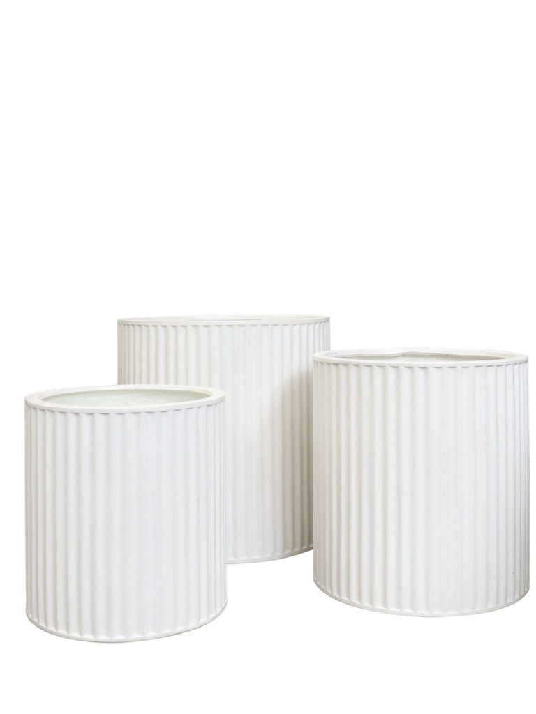 Piako Ribbed Cylinder Planter in White