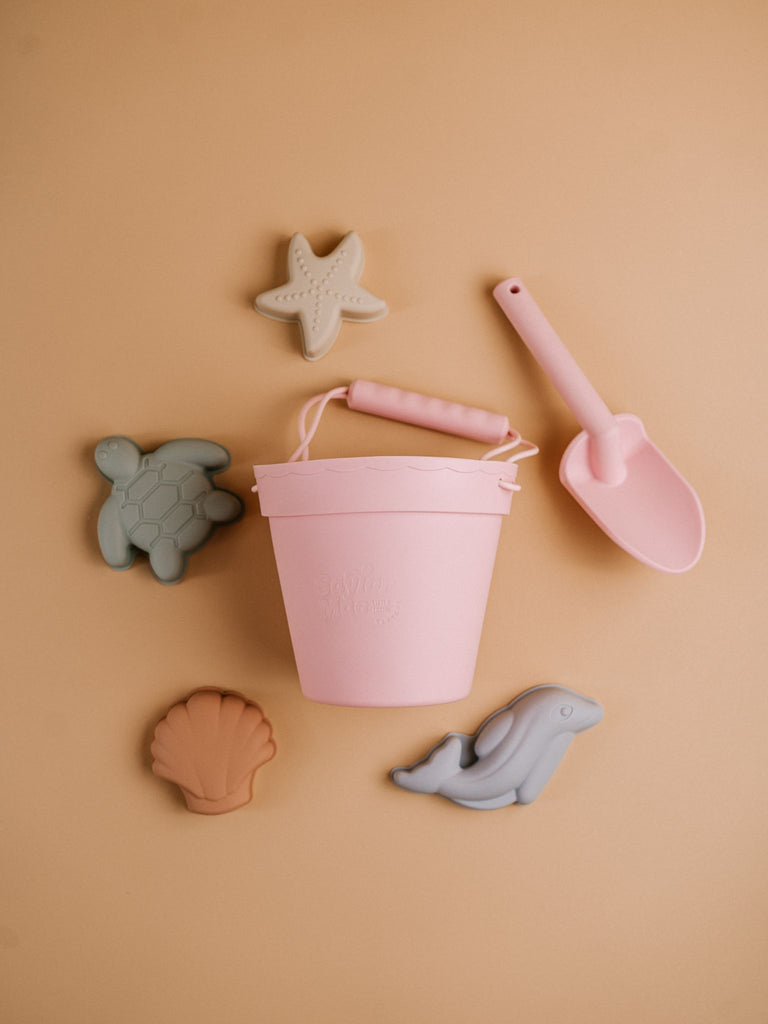 Silicone Beach Bucket Toy Sets - Sandy Rose