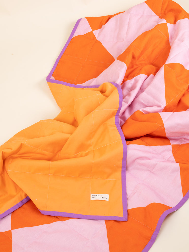 Quilted Throw | Checkers Tangerine