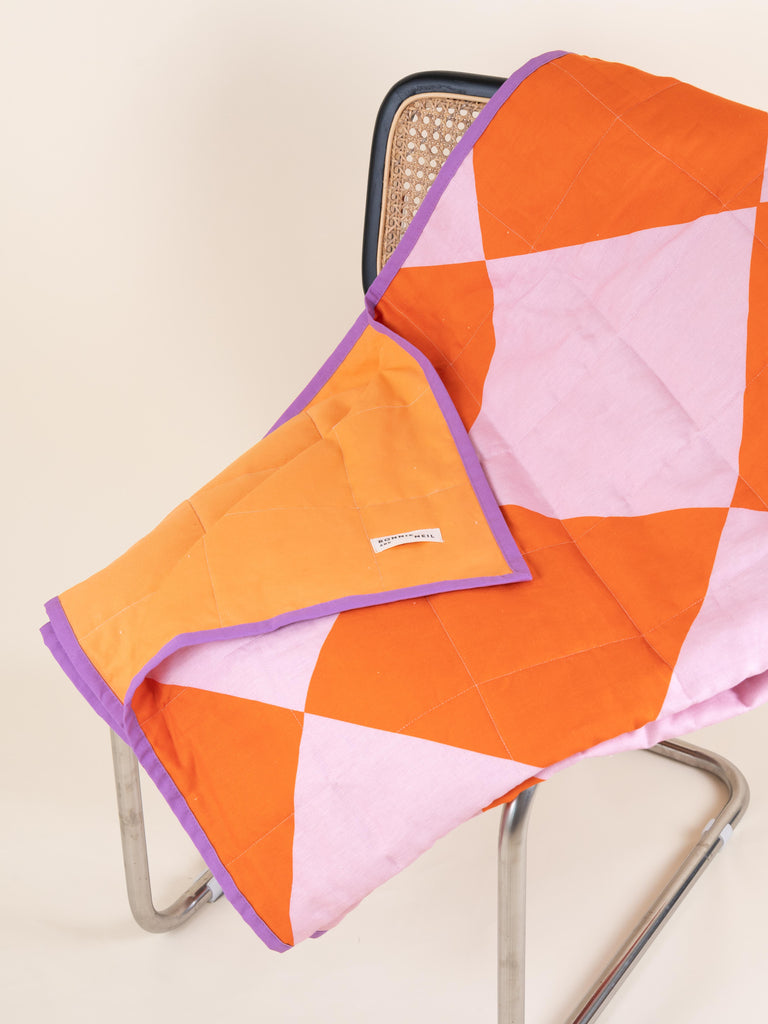 Quilted Throw | Checkers Tangerine