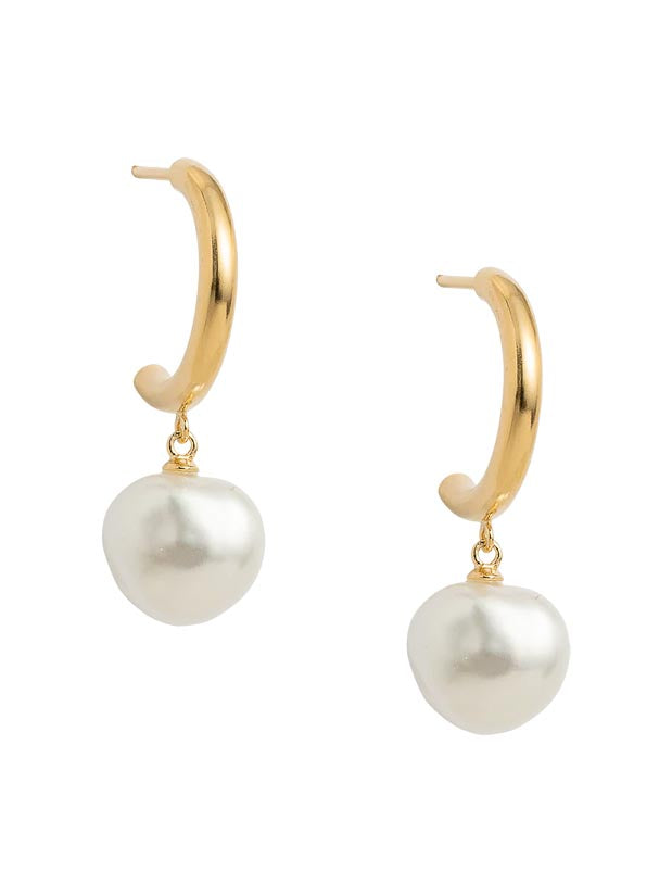 Pearl Drop Hoops - 18k Gold Plated